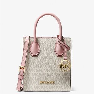 Michael Kors Mercer Extra-Small Logo and Leather Crossbody Bag Powder Pink